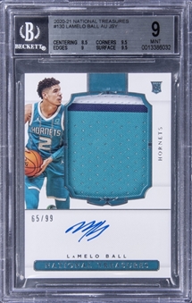 2020-21 Panini National Treasures #130 LaMelo Ball Signed Patch Rookie Card (#65/99) - BGS MINT 9/BGS 10
